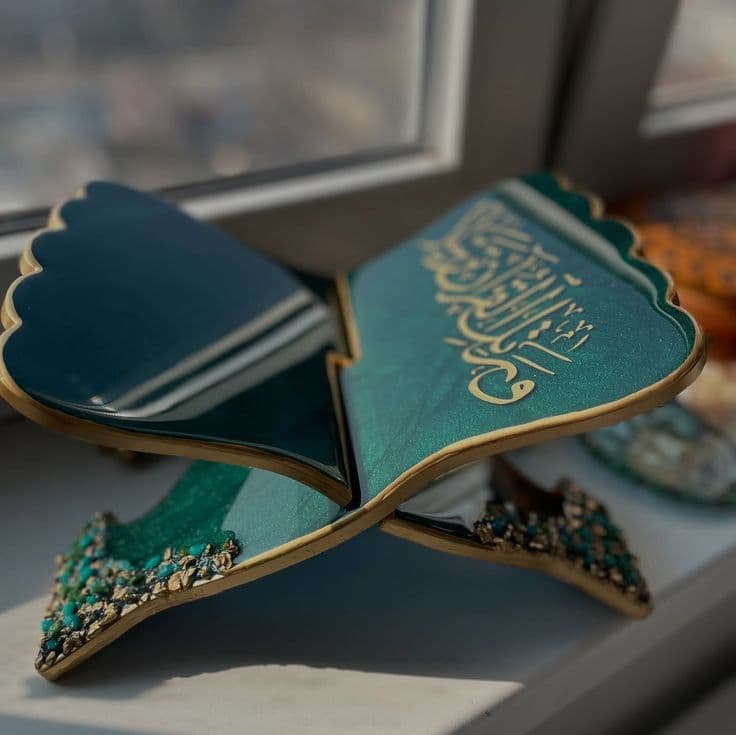 Emerald Green Resin Quran Stand Rehal with Crystal Accents