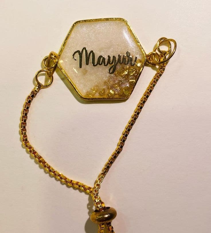Customized Name Gold Resin Bracelet with Gold Foil