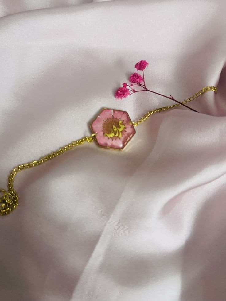 Pink Hexagon Resin Bracelet with Personalized Name