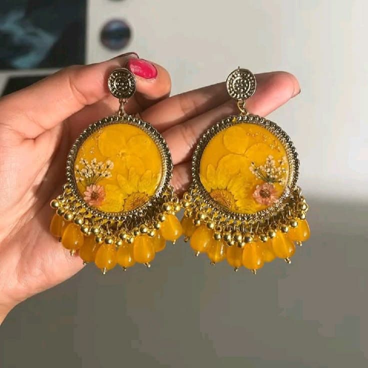 Vibrant Sunshine Yellow Pressed Flower Resin Earrings