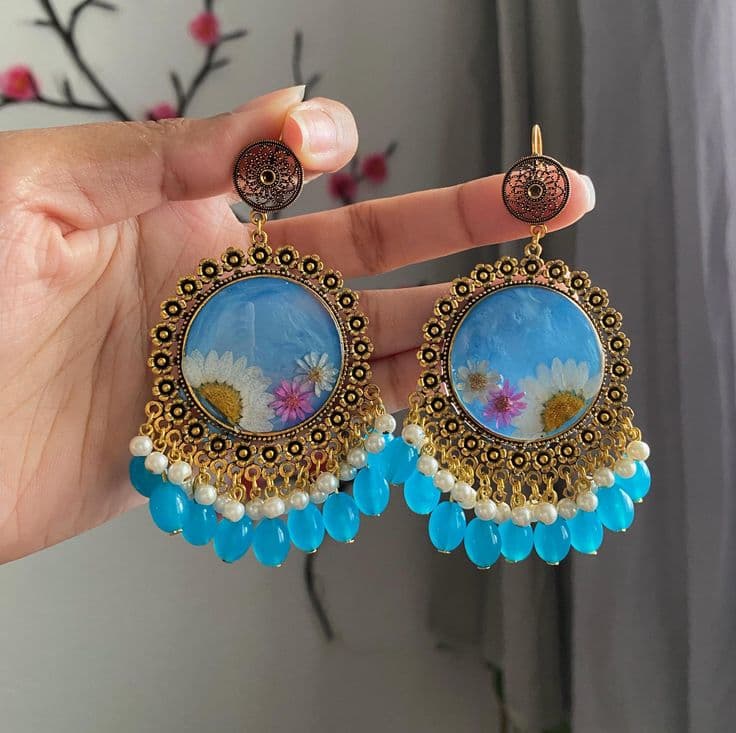 Handcrafted Sky Blue Resin Drop Earrings 2