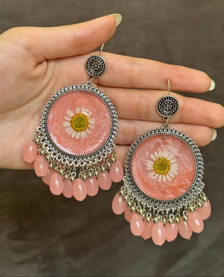 Handcrafted Pressed Daisy Bohemian Resin Earrings