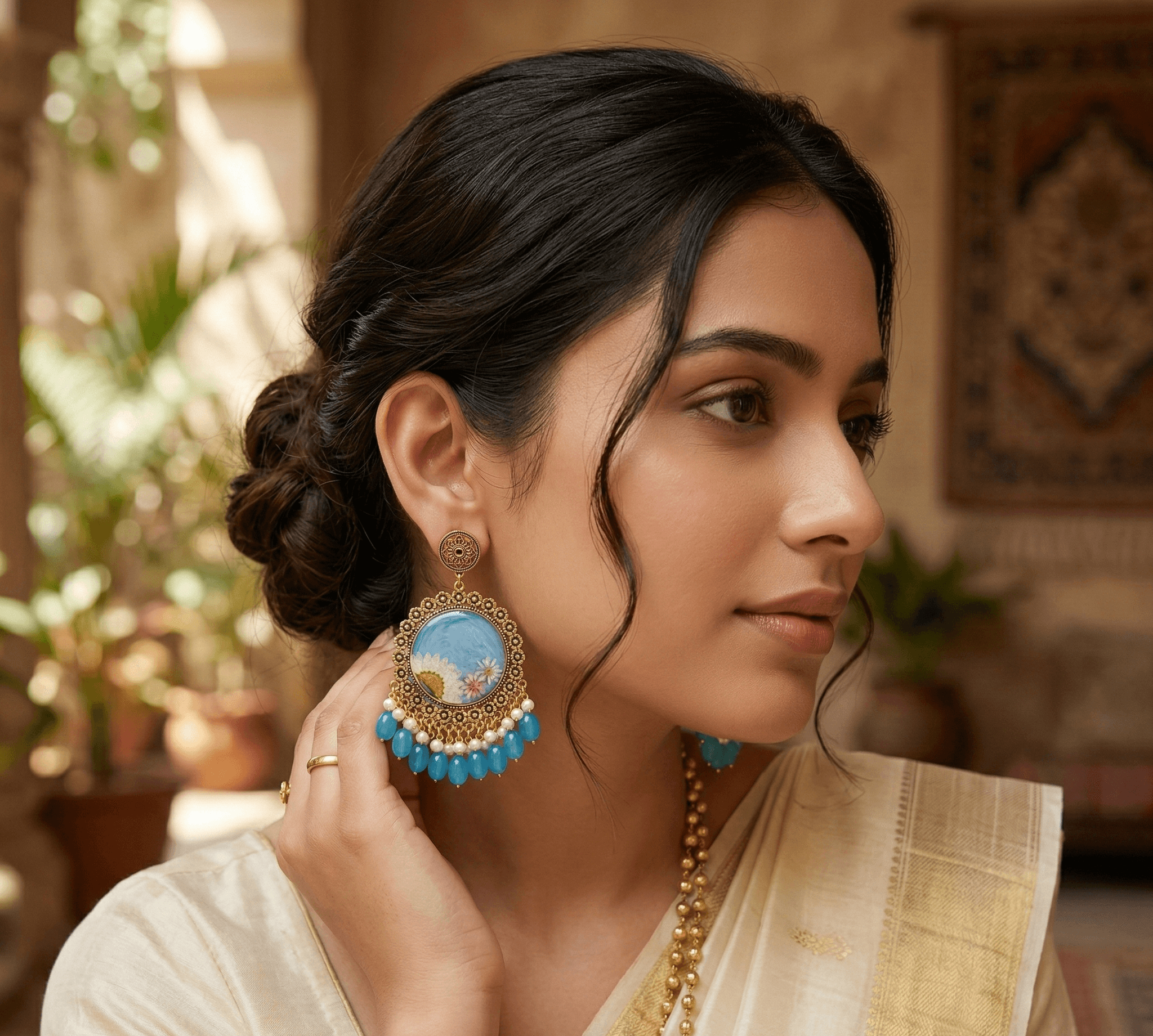 Handcrafted Sky Blue Resin Drop Earrings 3