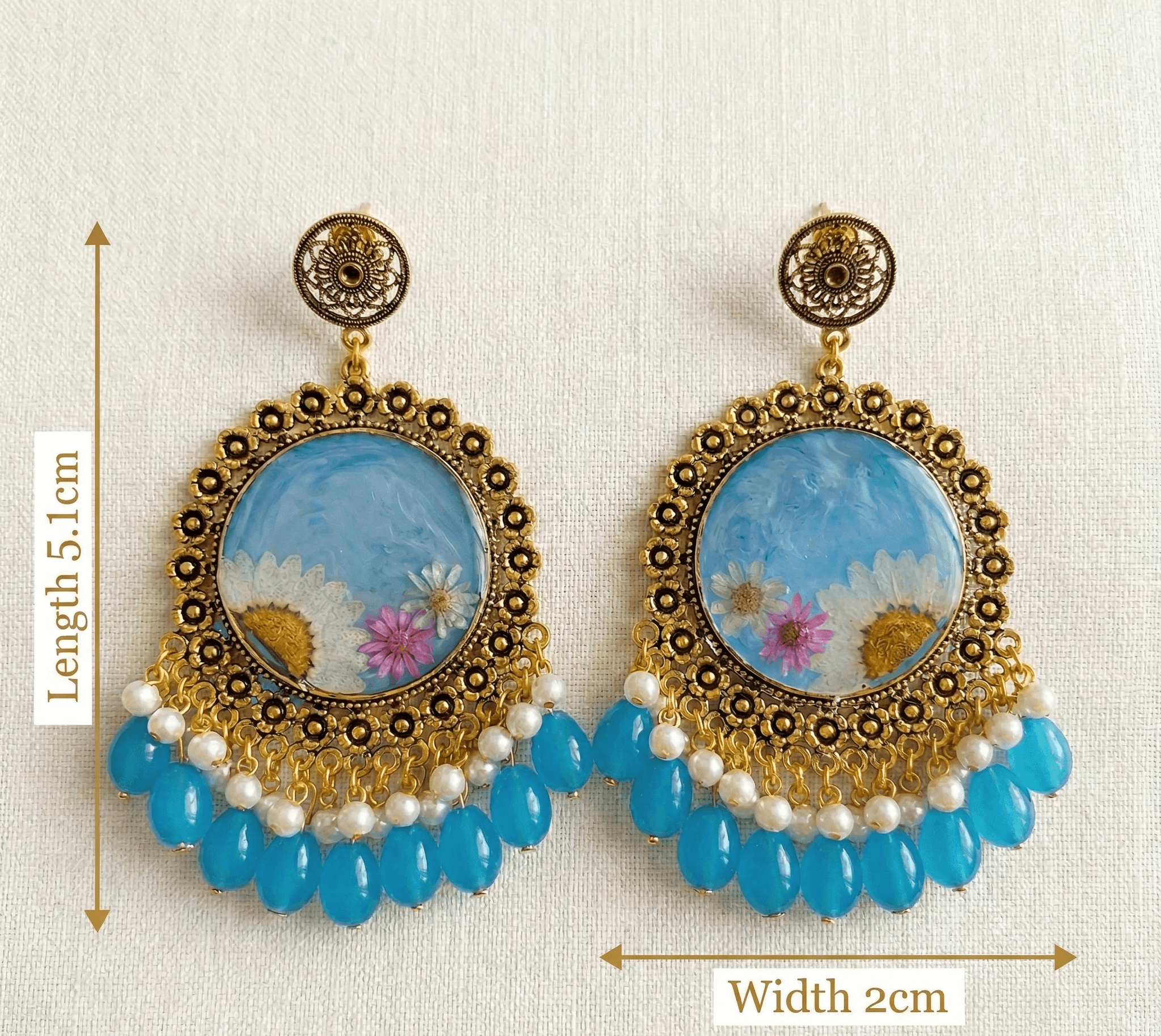 Handcrafted Sky Blue Resin Drop Earrings 4