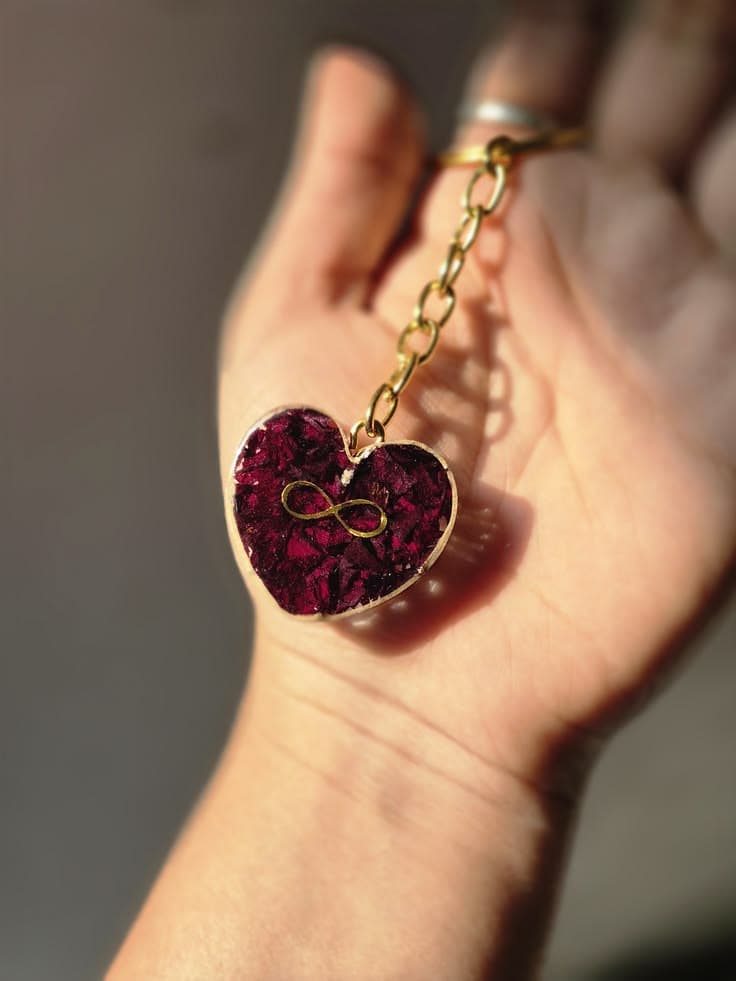 Handmade Maroon Heart Resin Pendant with Gold Chain