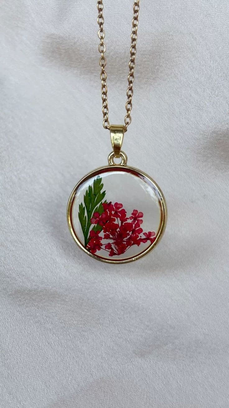 Vertical Botanical Garden Resin Pendant | Mixed Pressed Flowers Silver Necklace