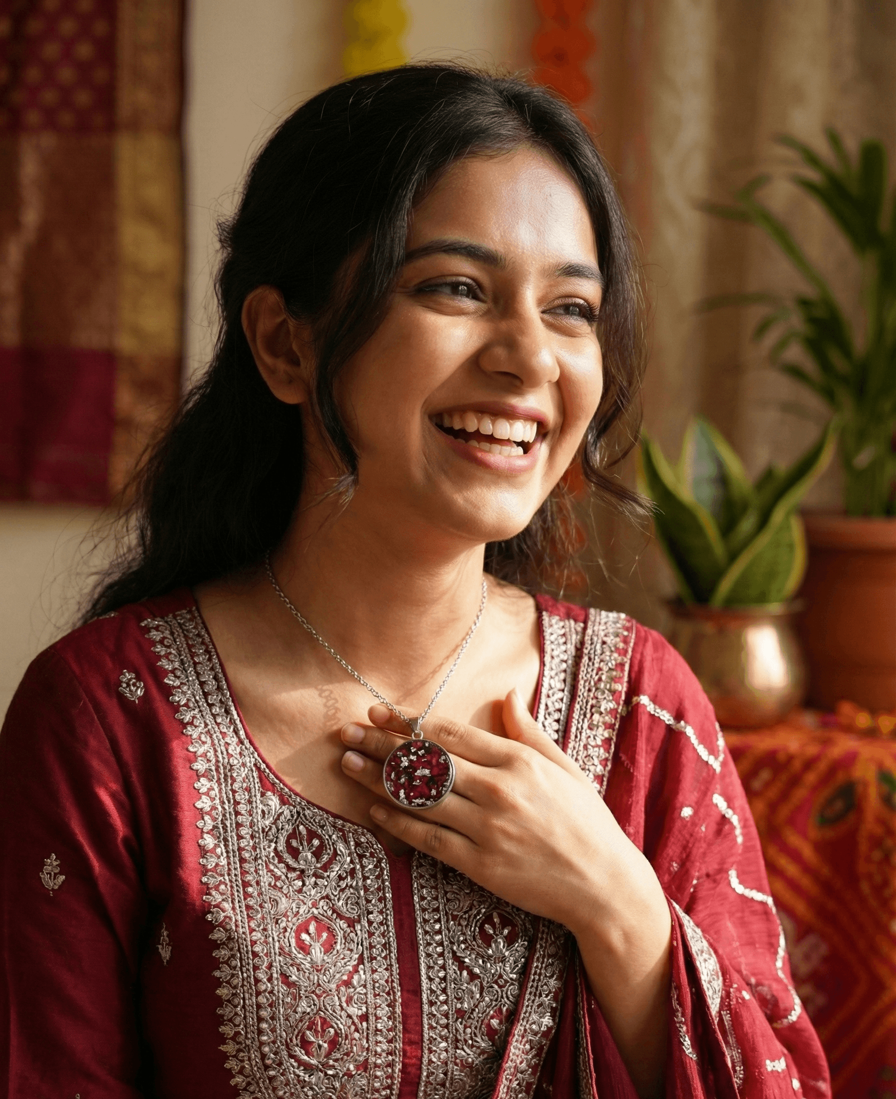 Real Preserved Rose & Silver Flake Resin Pendant Necklace - Custom Memorial Jewelry 2