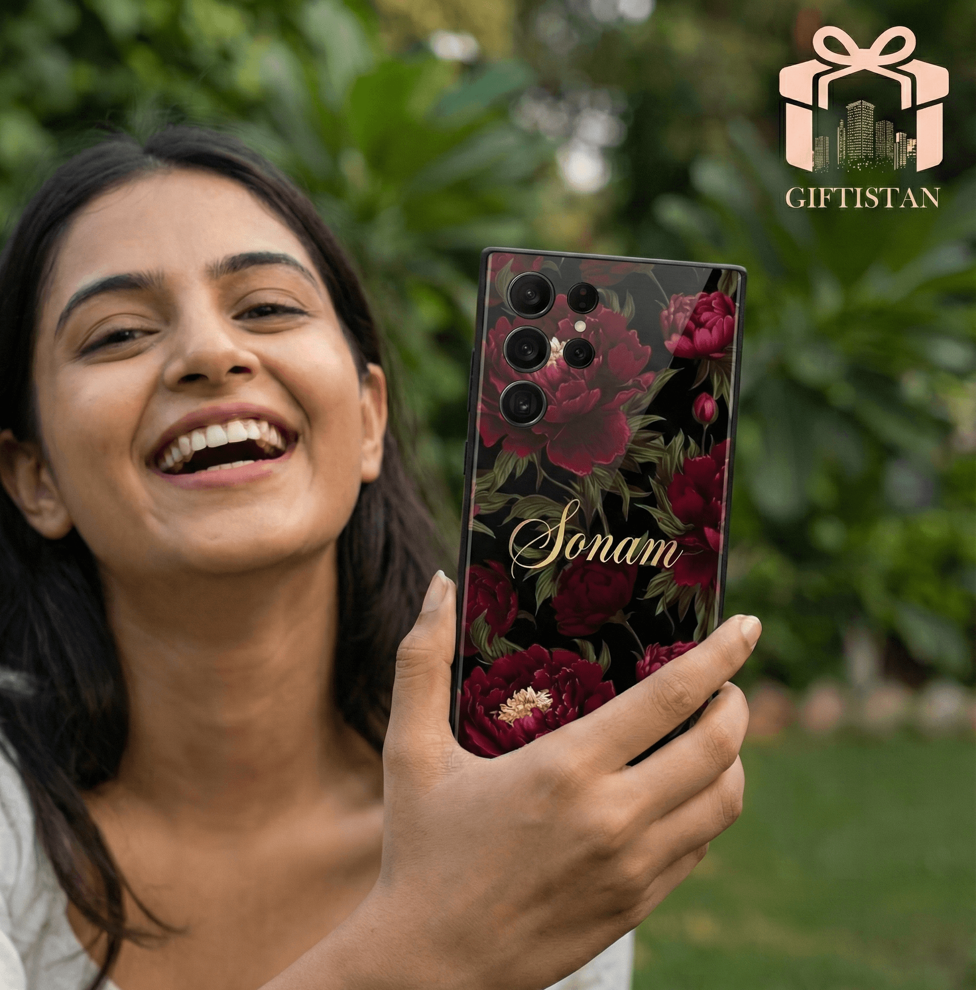Midnight Red Floral Custom Name Resin Mobile Cover - High Gloss Finish 2