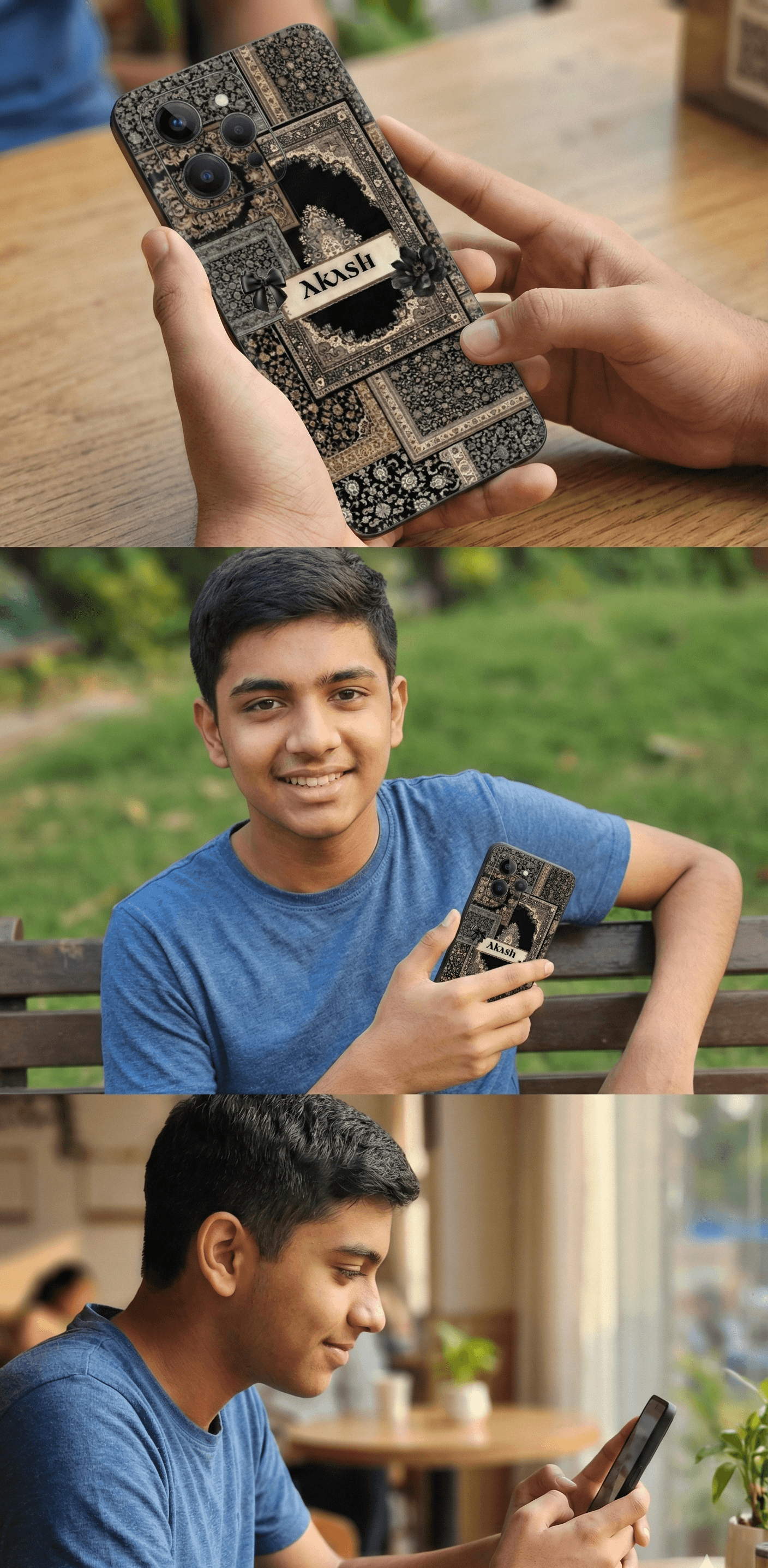 Pashmina Mobile Cover with Customized Name - Royal Black Resin Coated 3