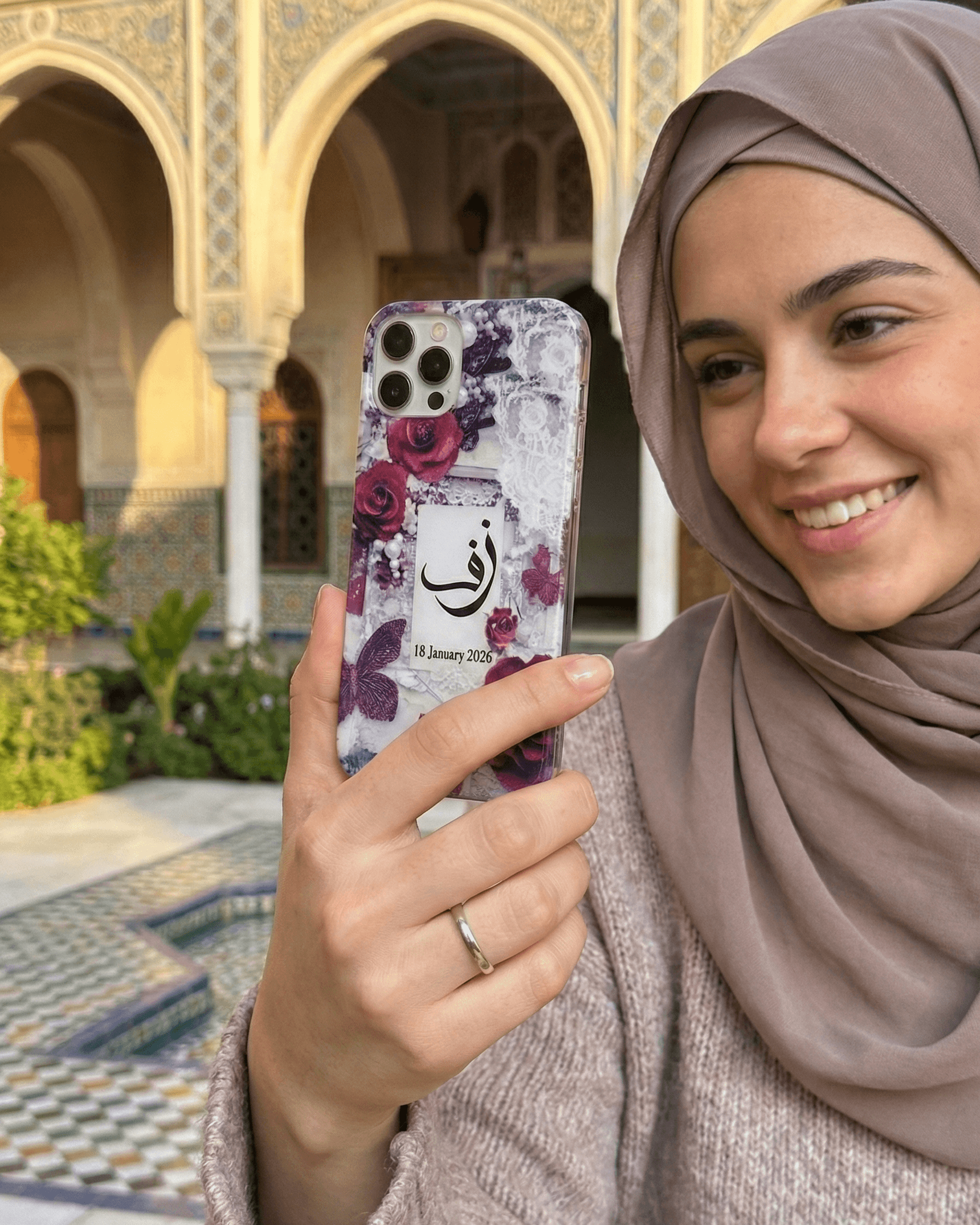 Customized Pashmina Resin Mobile Cover - Vintage Rose & Butterfly Edition (With Name & Date) 2