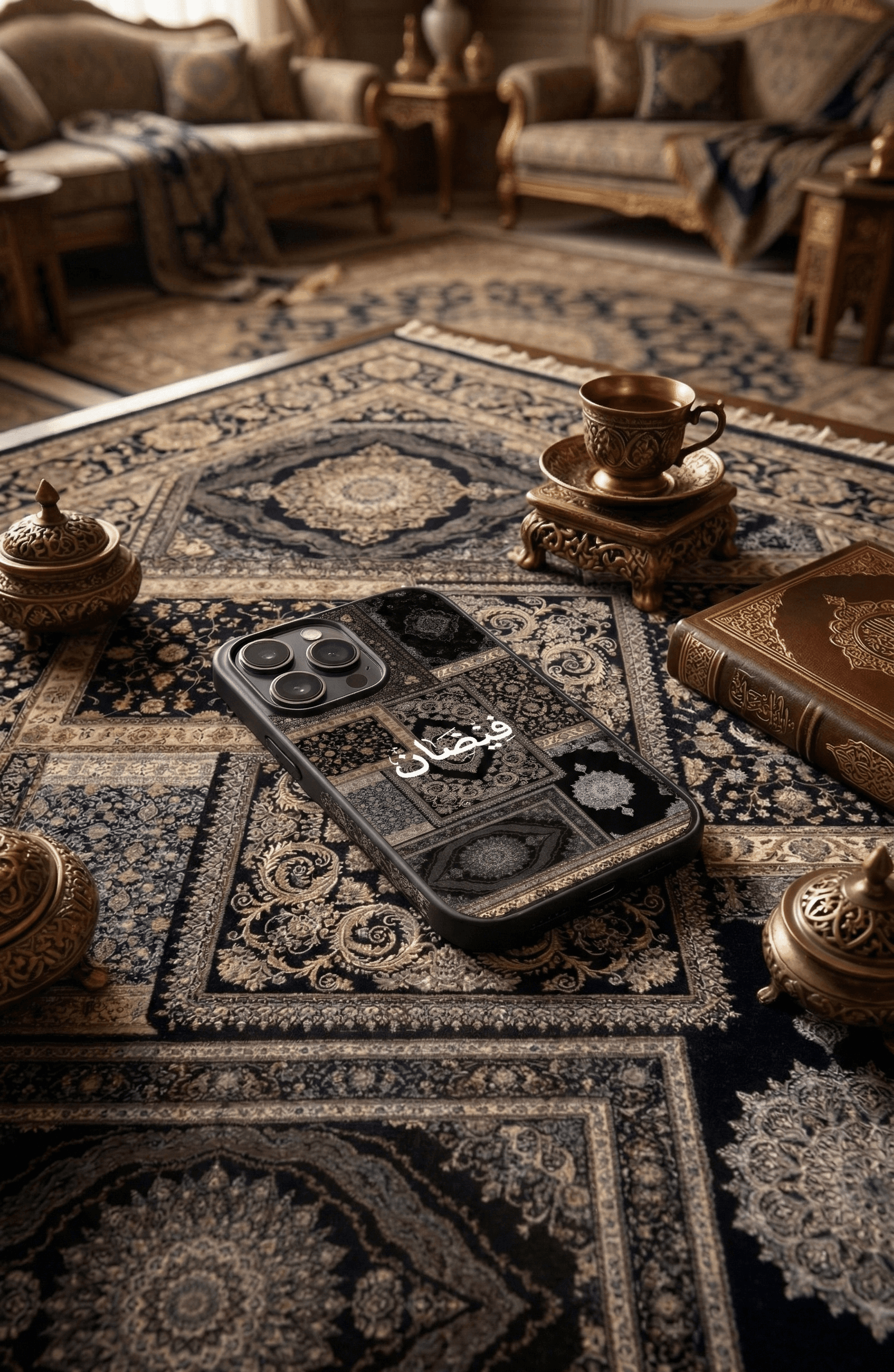 Black Pashmina Mobile Cover with Customized Name - Resin Coated 2