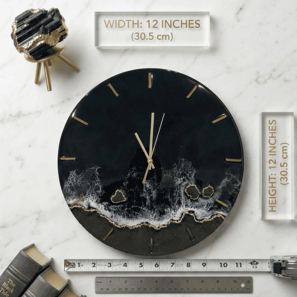 Giftistan Resin Wall Clock | Black Aesthetic | 12x12 Inch | Ocean Art Design | Premium Home Decor | Modern Living Room Clock 4