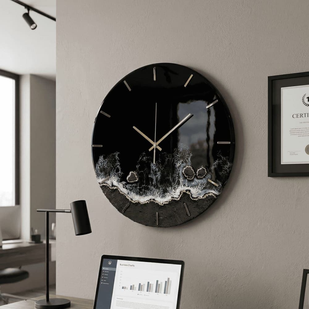 Giftistan Resin Wall Clock | Black Aesthetic | 12x12 Inch | Ocean Art Design | Premium Home Decor | Modern Living Room Clock 2