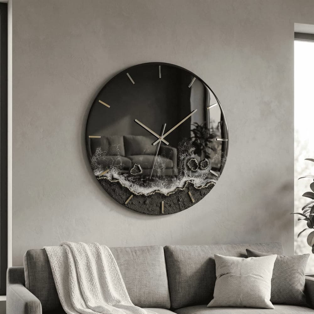 Giftistan Resin Wall Clock | Black Aesthetic | 12x12 Inch | Ocean Art Design | Premium Home Decor | Modern Living Room Clock 3