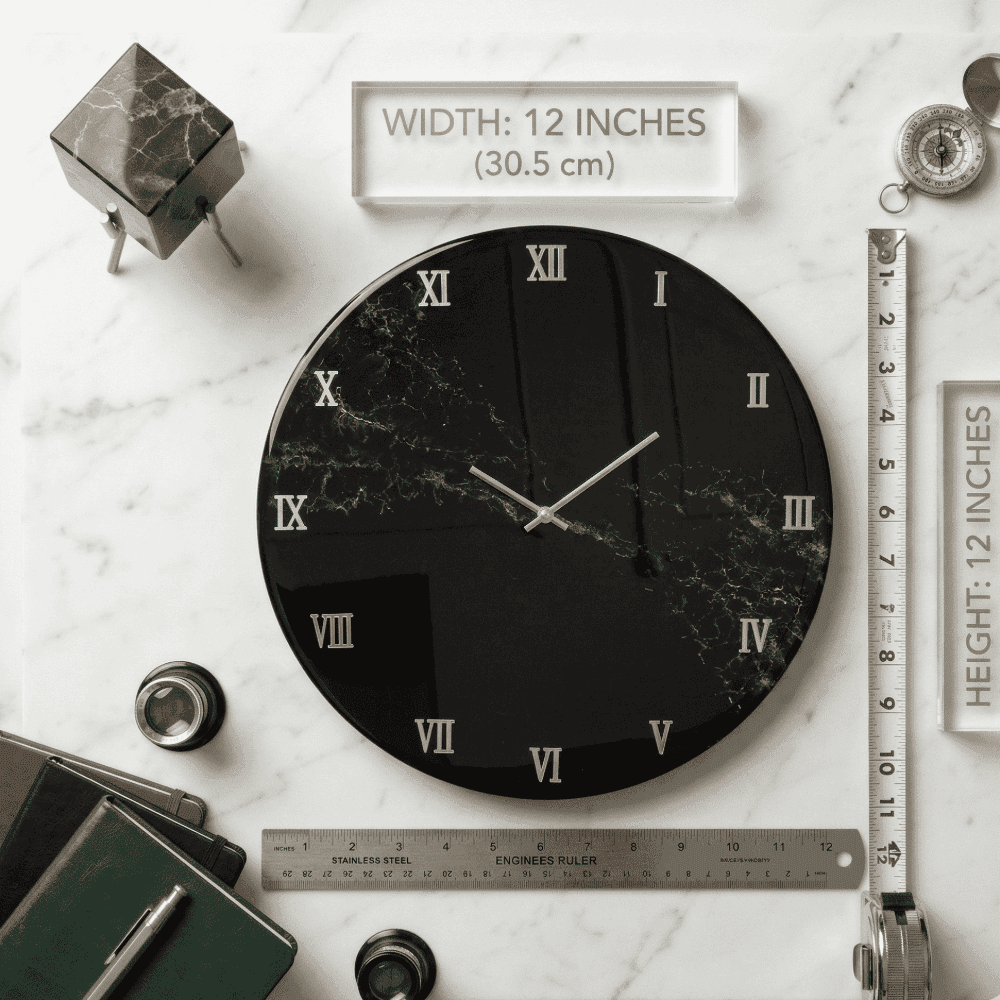 Black Marble Resin Wall Clock 12 Inch | Roman Numeral Home Decor | Unique Handcrafted Gift 5