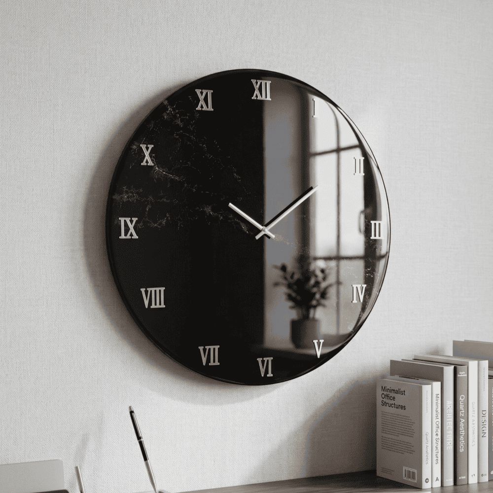 Black Marble Resin Wall Clock 12 Inch | Roman Numeral Home Decor | Unique Handcrafted Gift 4