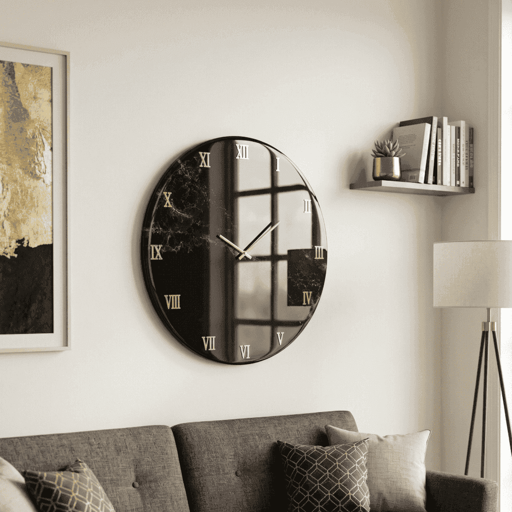 Black Marble Resin Wall Clock 12 Inch | Roman Numeral Home Decor | Unique Handcrafted Gift 3