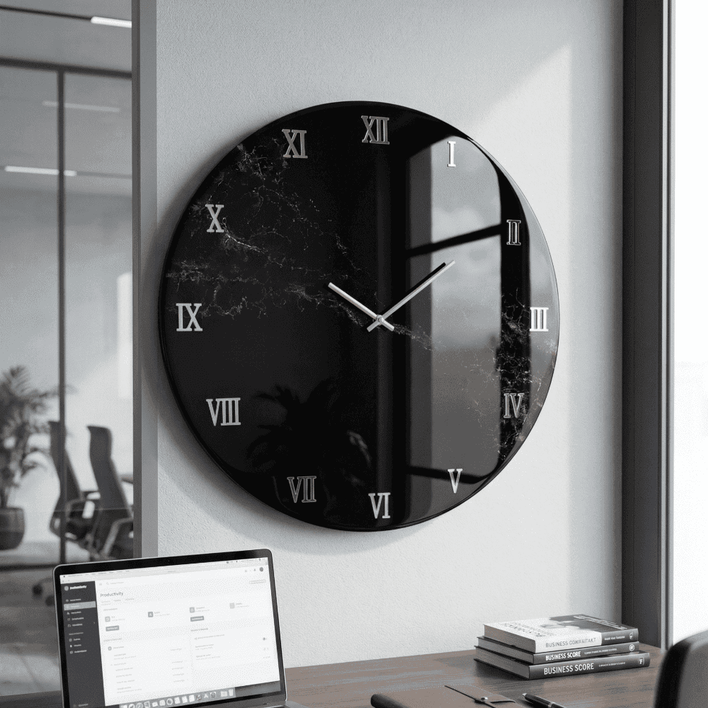 Black Marble Resin Wall Clock 12 Inch | Roman Numeral Home Decor | Unique Handcrafted Gift 2