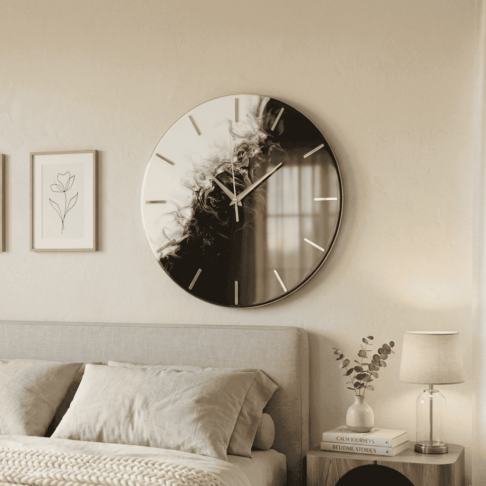 Giftistan Smoke Art Wall Clock | 12x12 Inch | Black & White Yin Yang Design | Modern Home Decor 4