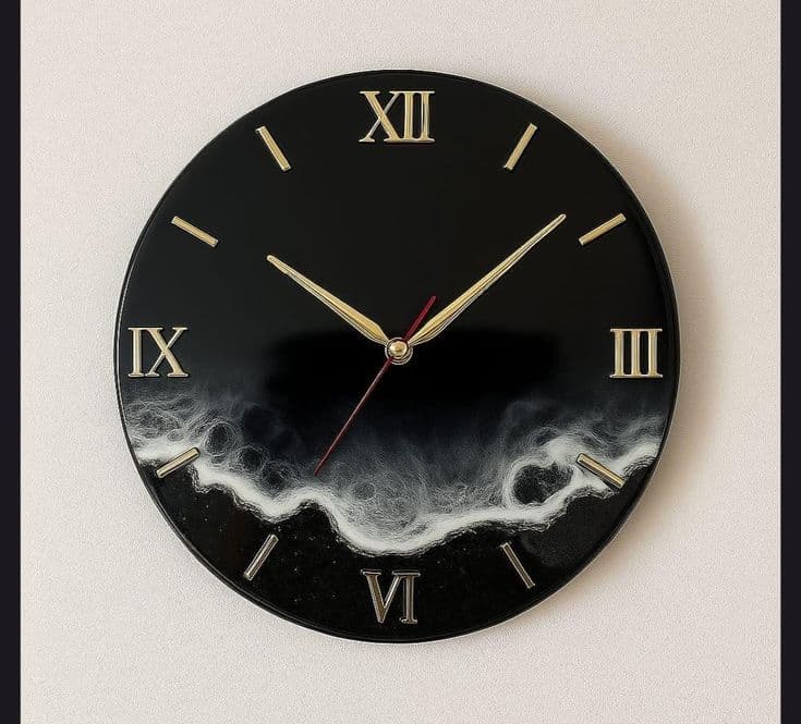 Giftistan Resin Wall Clock | Black & Gold Roman Numeral | Luxury Home Decor | Marble Effect Art Clock | Unique Housewarming Gift 2