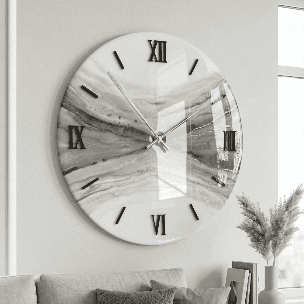 Giftistan Resin Wall Clock | Marble Effect | 12x12 Inch | Modern Home Decor | Roman Numerals | Premium Living Room Clock | Unique Gift 4