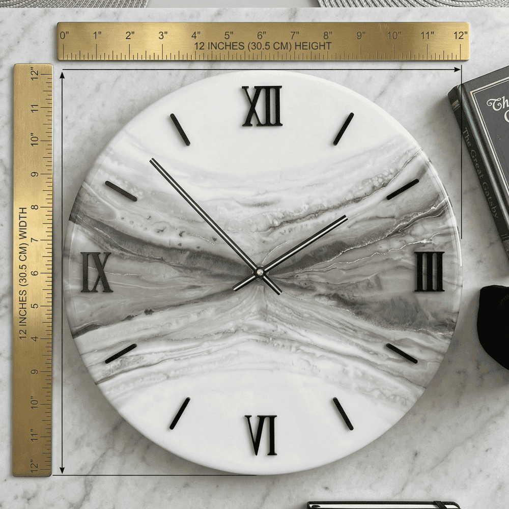 Giftistan Resin Wall Clock | Marble Effect | 12x12 Inch | Modern Home Decor | Roman Numerals | Premium Living Room Clock | Unique Gift 3