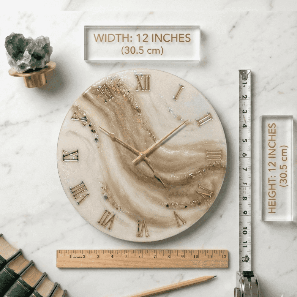 Ivory Gold Marble Epoxy Resin Wall Clock 2