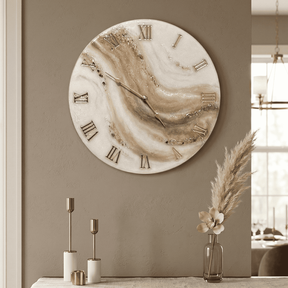 Ivory Gold Marble Epoxy Resin Wall Clock