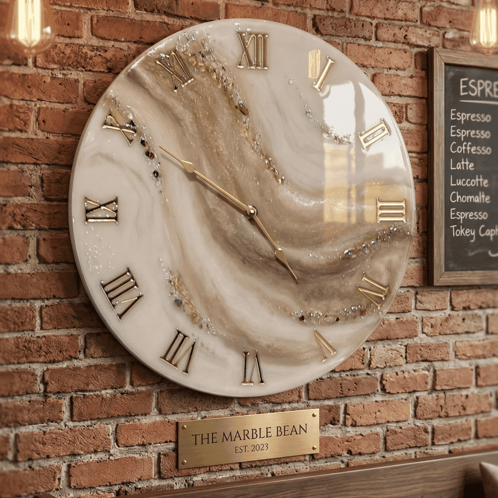 Ivory Gold Marble Epoxy Resin Wall Clock 3