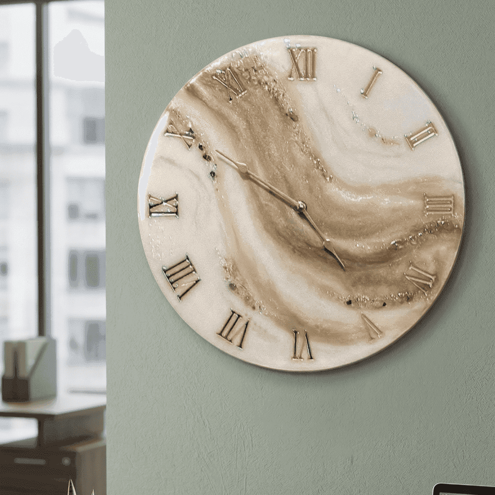 Ivory Gold Marble Epoxy Resin Wall Clock 4