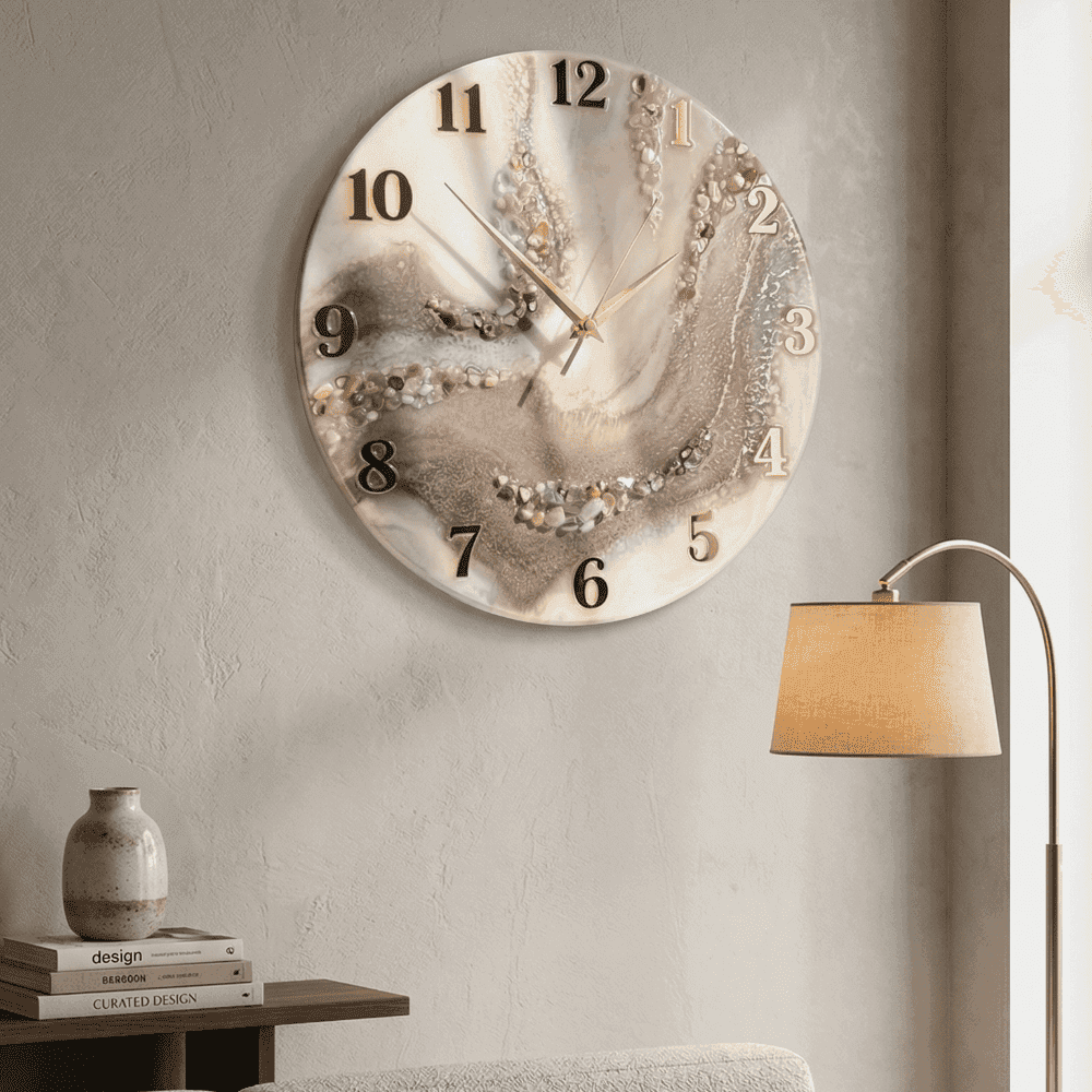 Beige Geode Stone Epoxy Resin Wall Clock 5