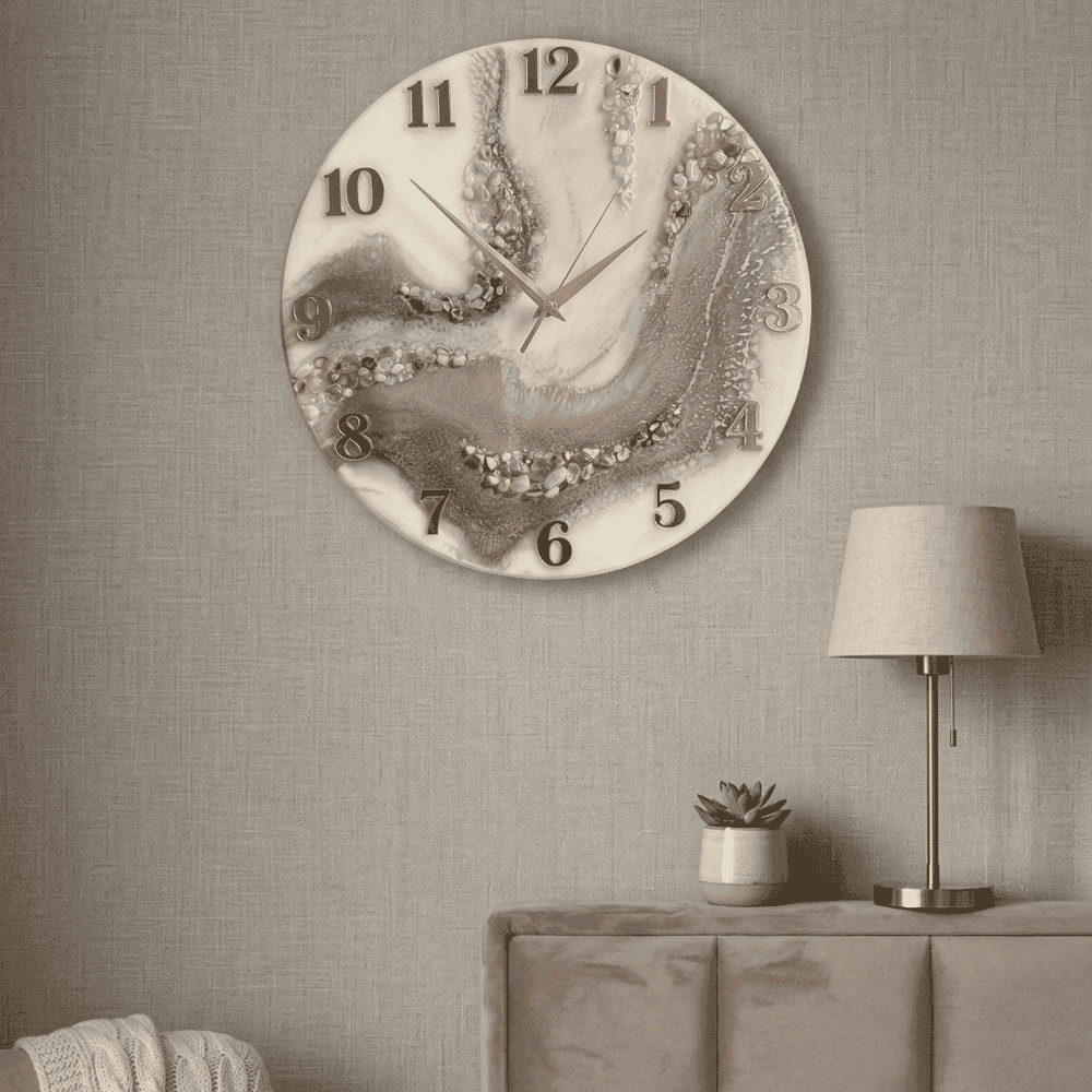 Beige Geode Stone Epoxy Resin Wall Clock 3