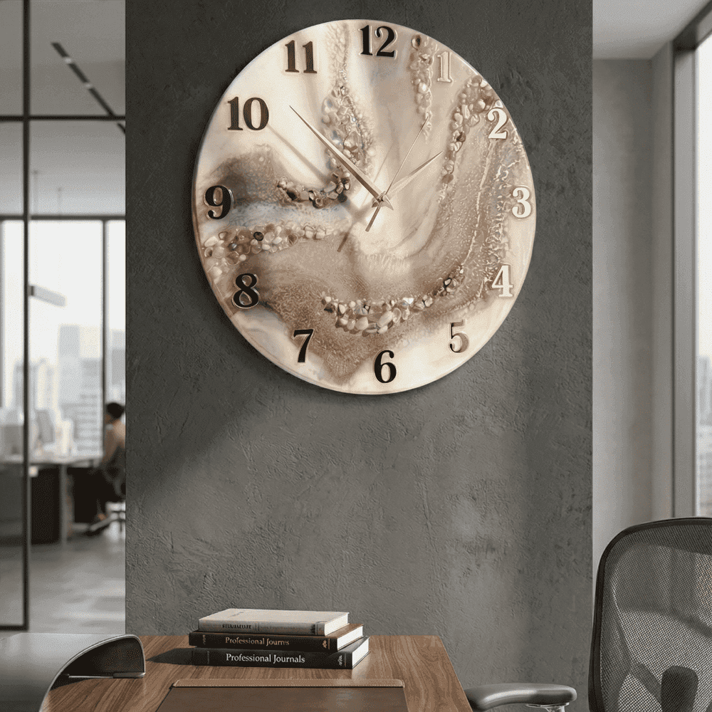 Beige Geode Stone Epoxy Resin Wall Clock 4