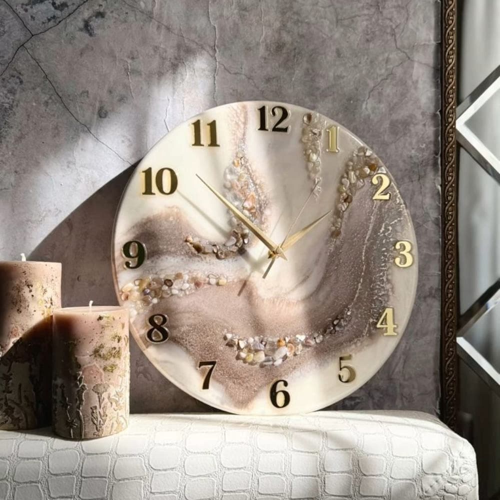 Beige Geode Stone Epoxy Resin Wall Clock