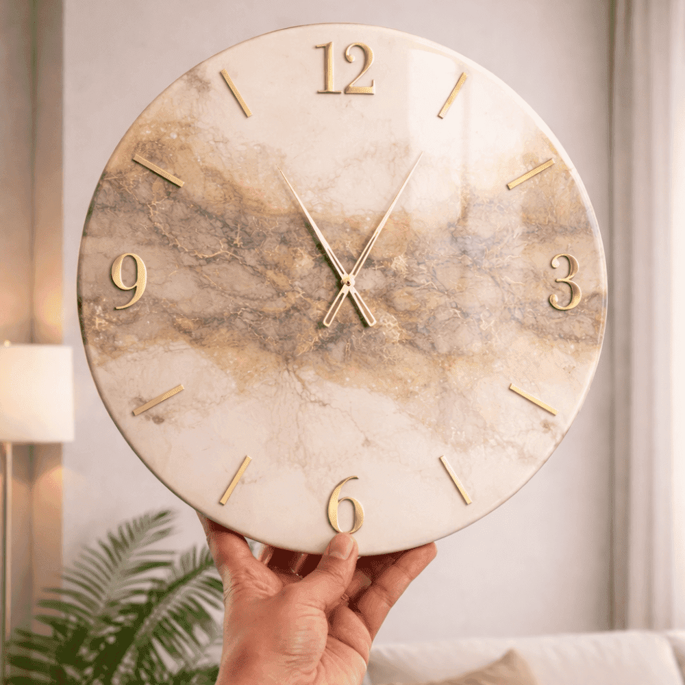 Golden Marble Resin Wall Clock