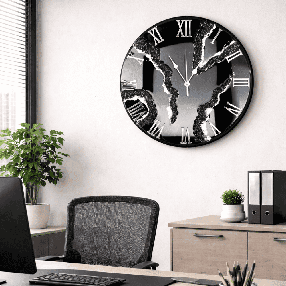 Black Marble Geode Resin Wall Clock