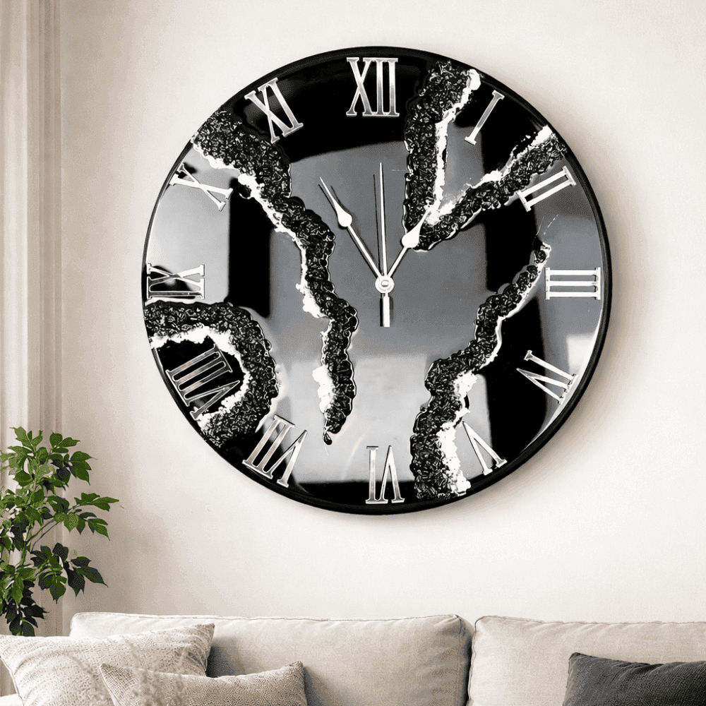Black Marble Geode Resin Wall Clock 2