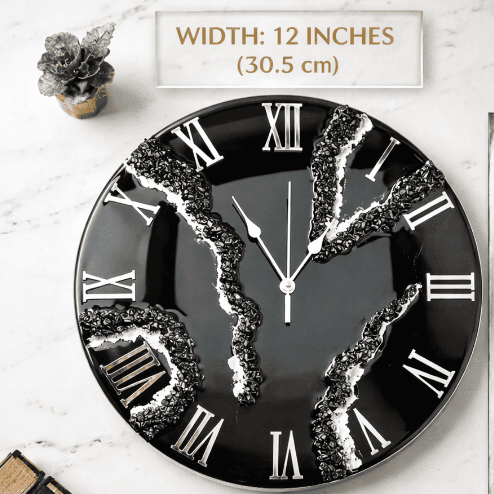 Black Marble Geode Resin Wall Clock 3