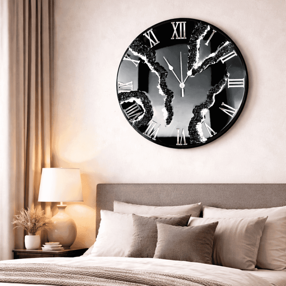 Black Marble Geode Resin Wall Clock 5