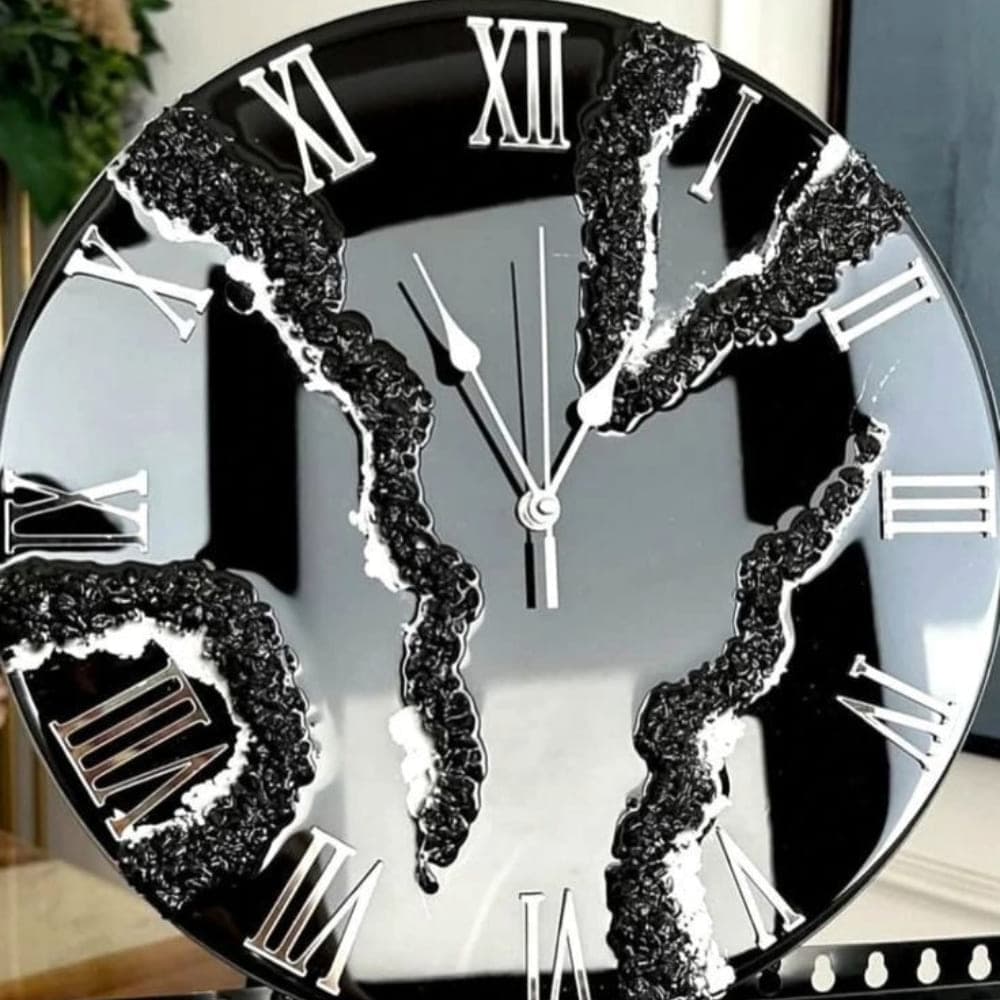 Black Marble Geode Resin Wall Clock 4