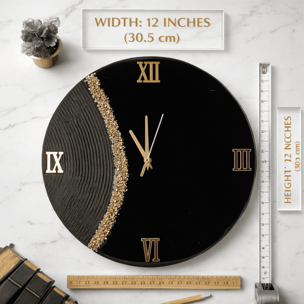 Glossy Black Resin Roman Wall Clock 4