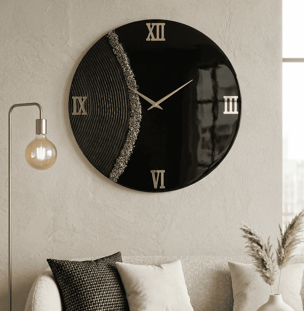 Glossy Black Resin Roman Wall Clock