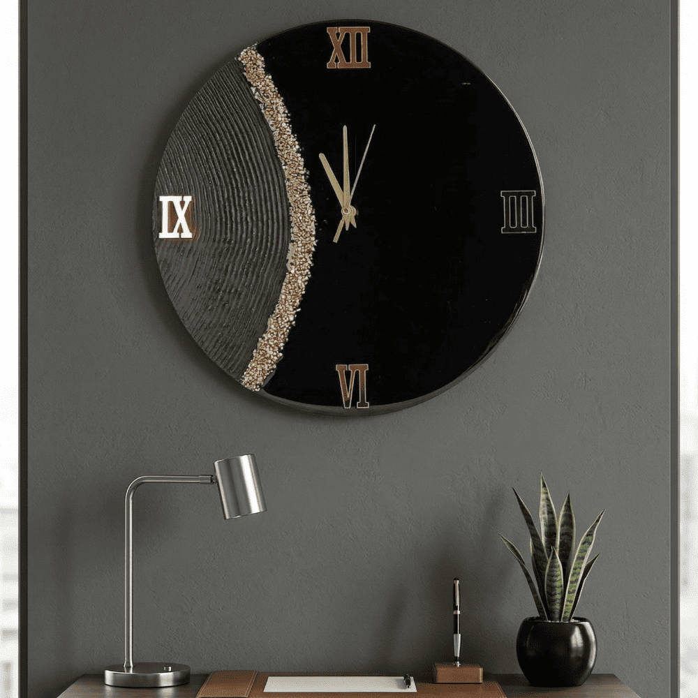 Glossy Black Resin Roman Wall Clock 2
