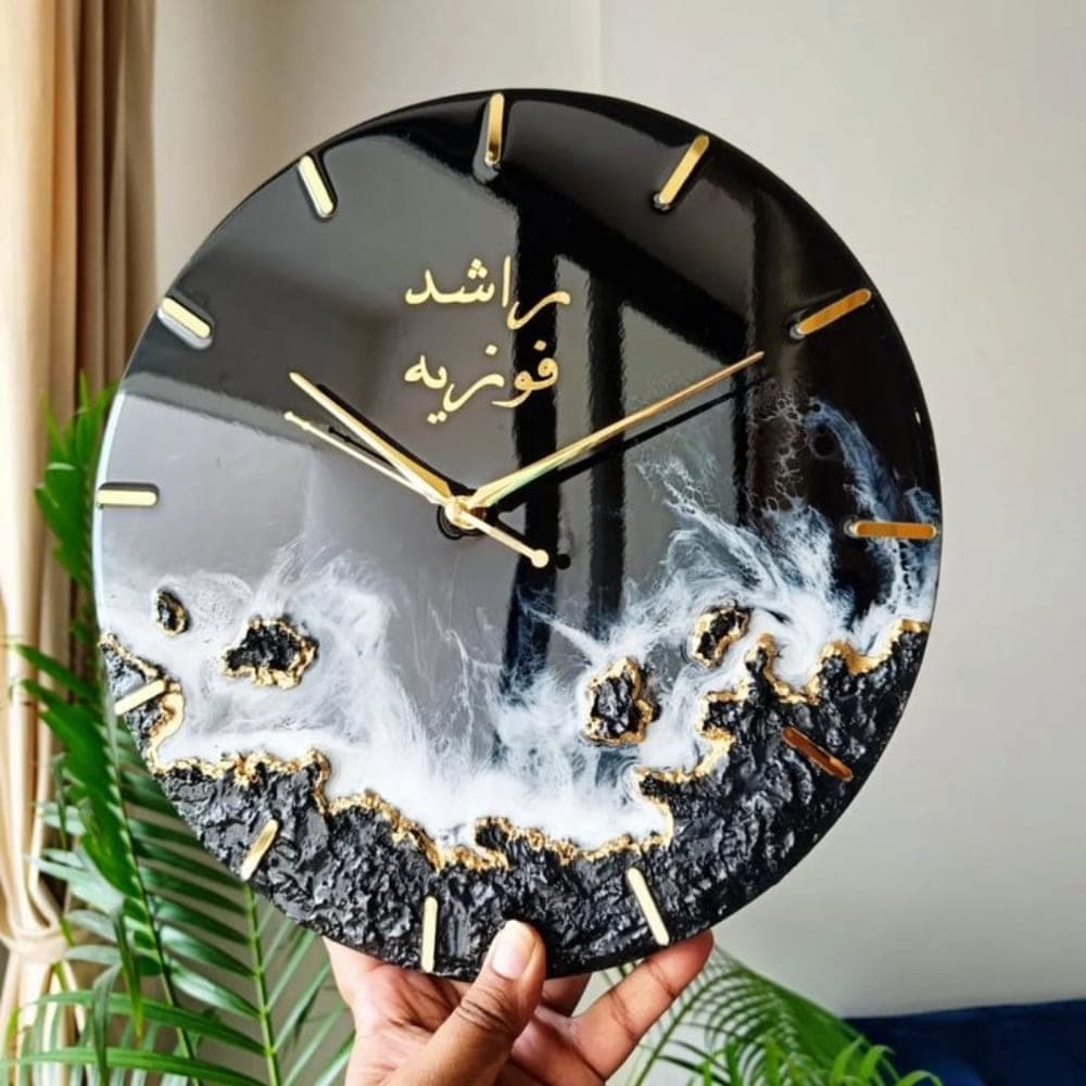 Black Gold Geode Epoxy Resin Wall Clock