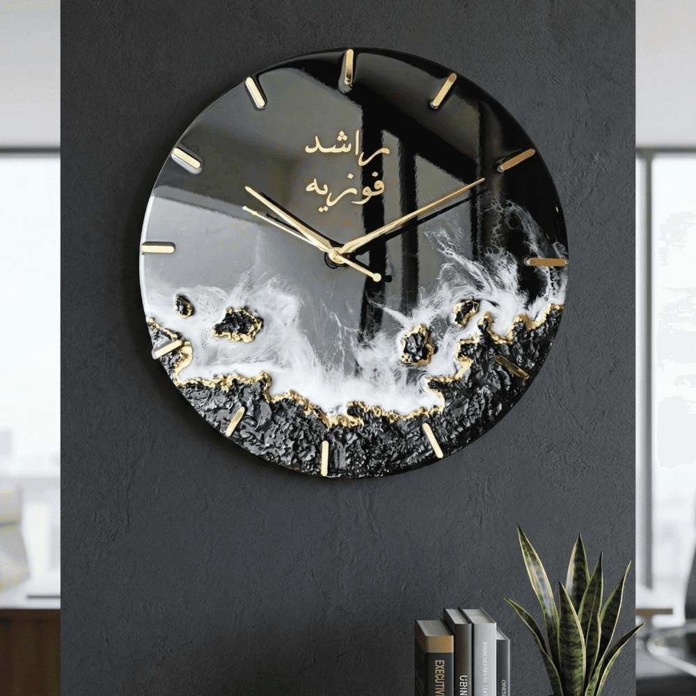 Black Gold Geode Epoxy Resin Wall Clock 5