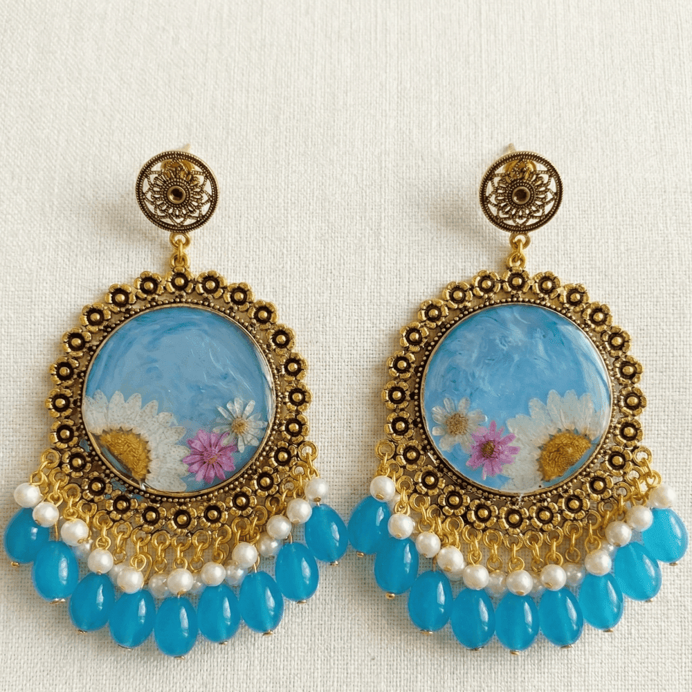 Handcrafted Sky Blue Resin Drop Earrings