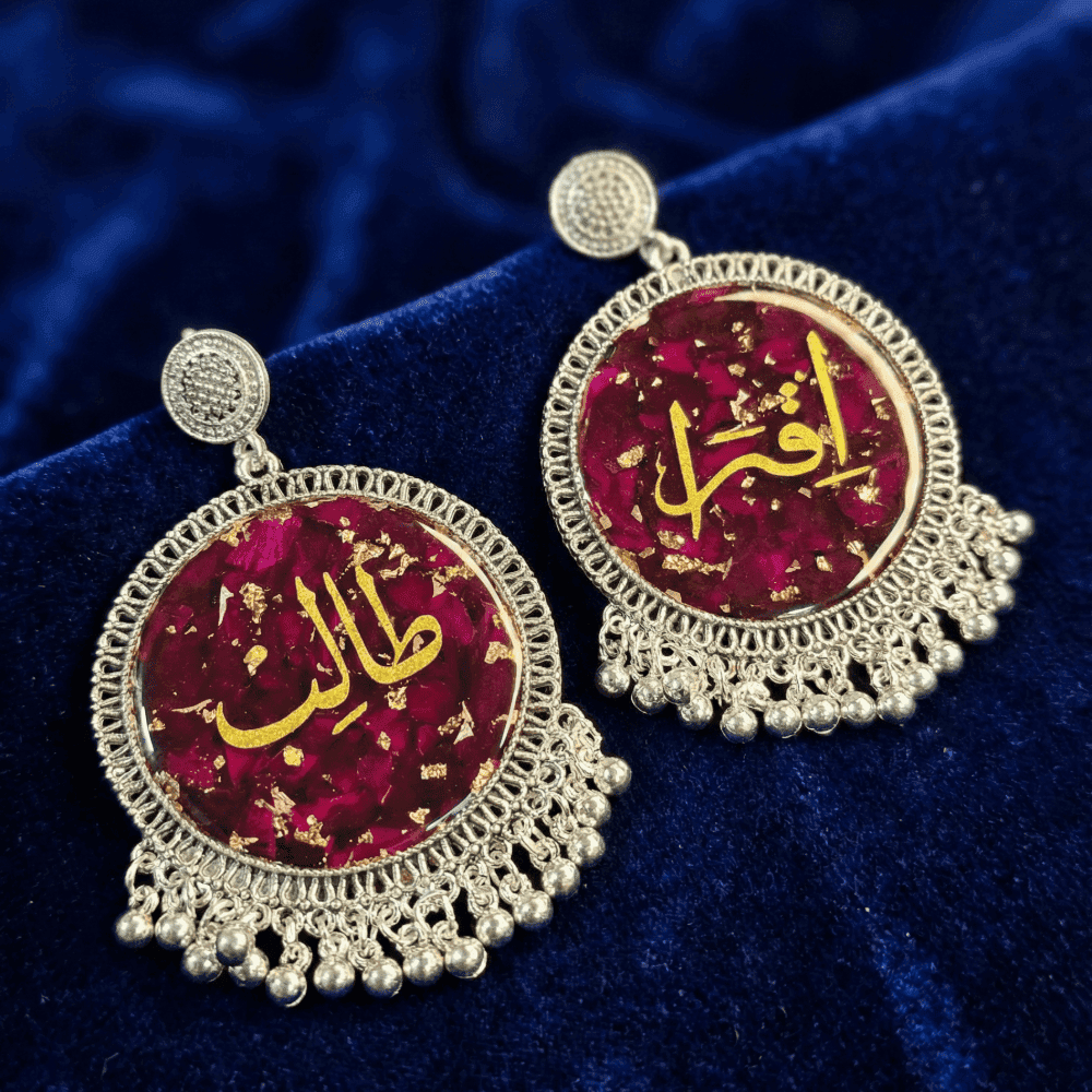 Customized Resin Earrings with Name & Rose | Rose Preservation