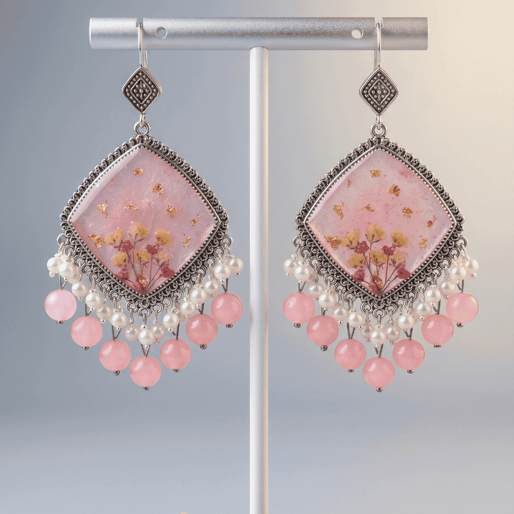 Handcrafted Pink Floral Resin Earrings | GIFTISTAN