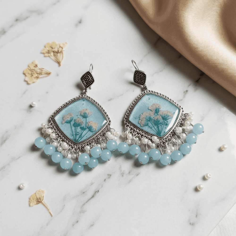 Light Blue Floral Resin Earrings | GIFTISTAN