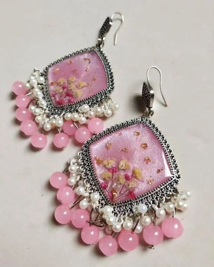 Handcrafted Pink Floral Resin Earrings | GIFTISTAN